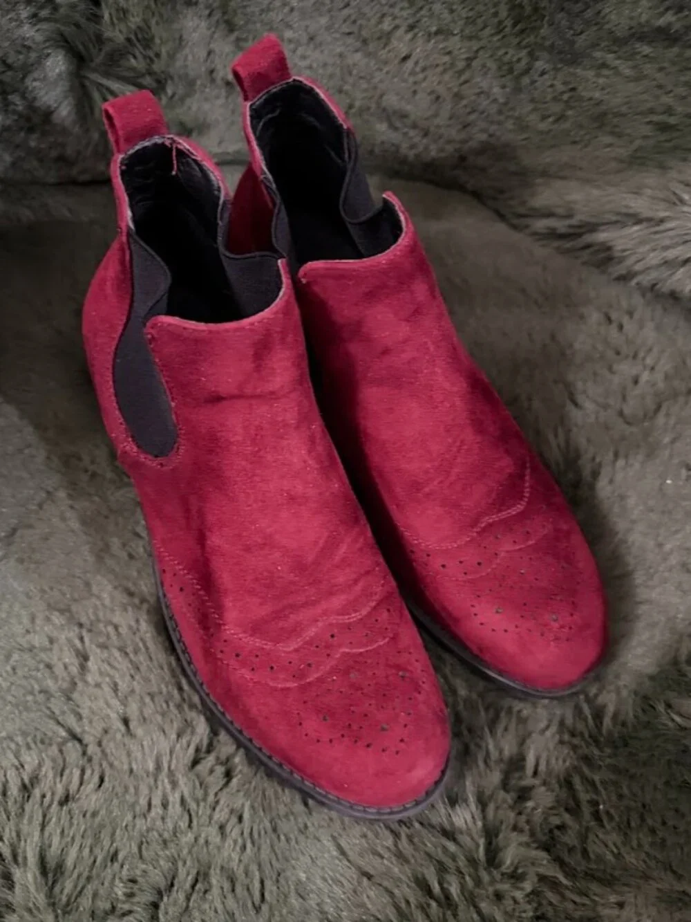 Jenny Fairy Burgundy Suede Look Chelsea Boots Brogue Wingtip EU 38